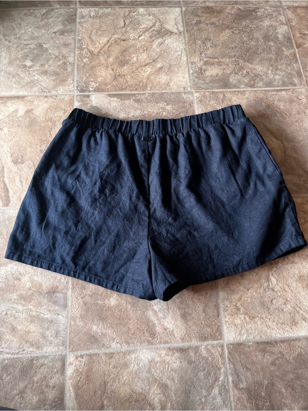 Women's Black Linen Blend Elastic-Waist Shorts Resort Summer Beach Size Small - Picture 2 of 8